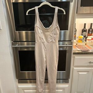 PrettyLittleThing Cream Sleeveless Jumpsuit, size O, GUC